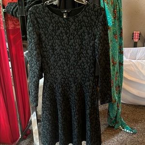 H&M green and leopard skater dress